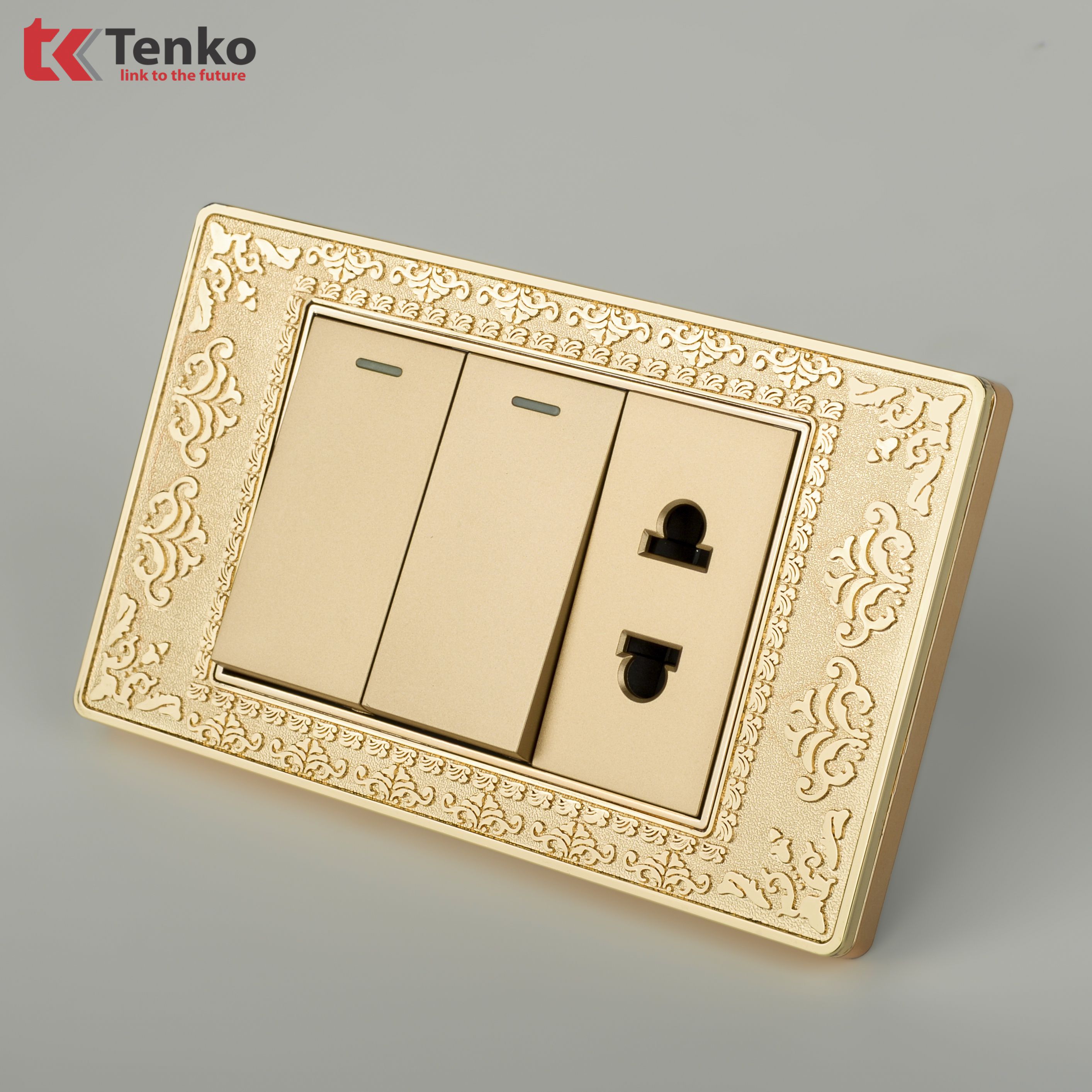 Công Tắc Ổ Cắm Âm Tường Mặt Hoa Văn Đồng TK-C8-027